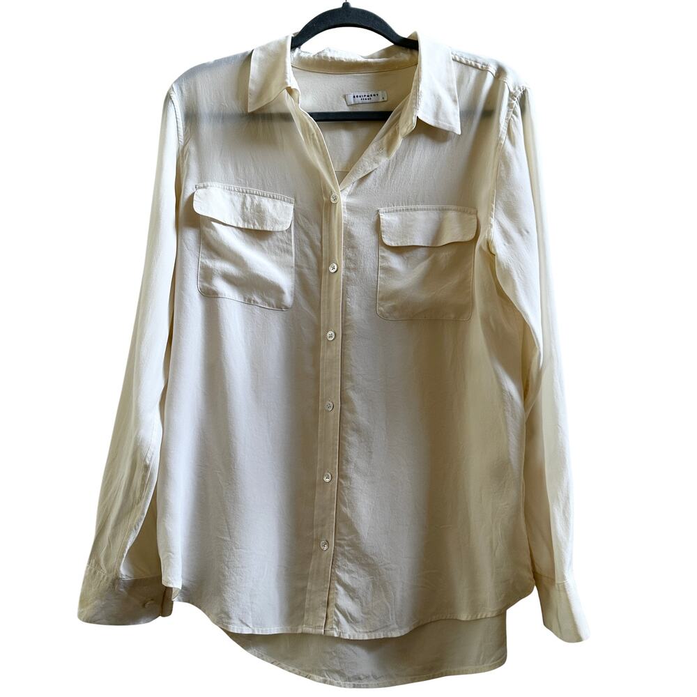 Equipment Femme White Silk Blouse Size L Minimalist Classic
